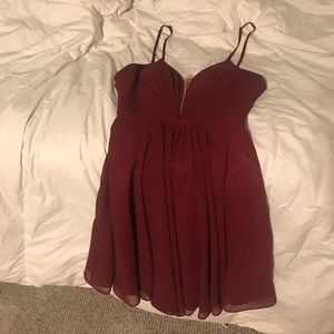 Red Satin V-Cut Dress